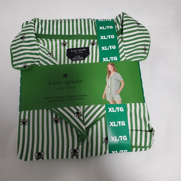 kate spade Other - Kate Spade 2 Pieces Green Striped Pajama Set with Bee Design